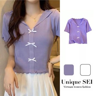 Áo croptop dệt kim tay ngắn dáng ôm trẻ trung
