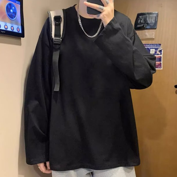 ✦AFFLIGA✦ Áo Thun Tay Dài Cổ Tròn Dáng Rộng In Họa Tiết Đơn Giản Thời Trang Mùa Thu Cho Nam