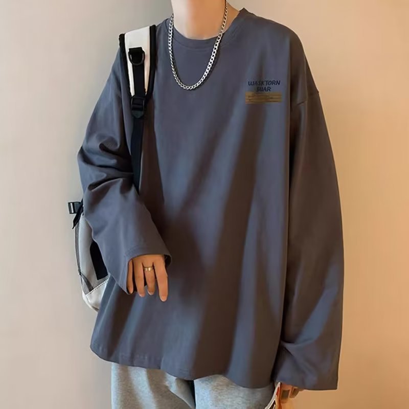 ✦AFFLIGA✦ Áo Thun Tay Dài Cổ Tròn Dáng Rộng In Họa Tiết Đơn Giản Thời Trang Mùa Thu Cho Nam