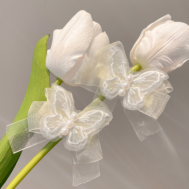 👑Kẹp Tóc Mái Bướm Bằng Ren Màu Trắng Siêu Cổ Tích Thời Trang Mùa Hè