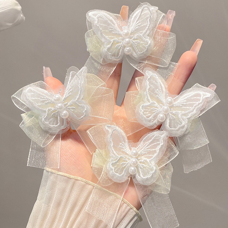 👑Kẹp Tóc Mái Bướm Bằng Ren Màu Trắng Siêu Cổ Tích Thời Trang Mùa Hè