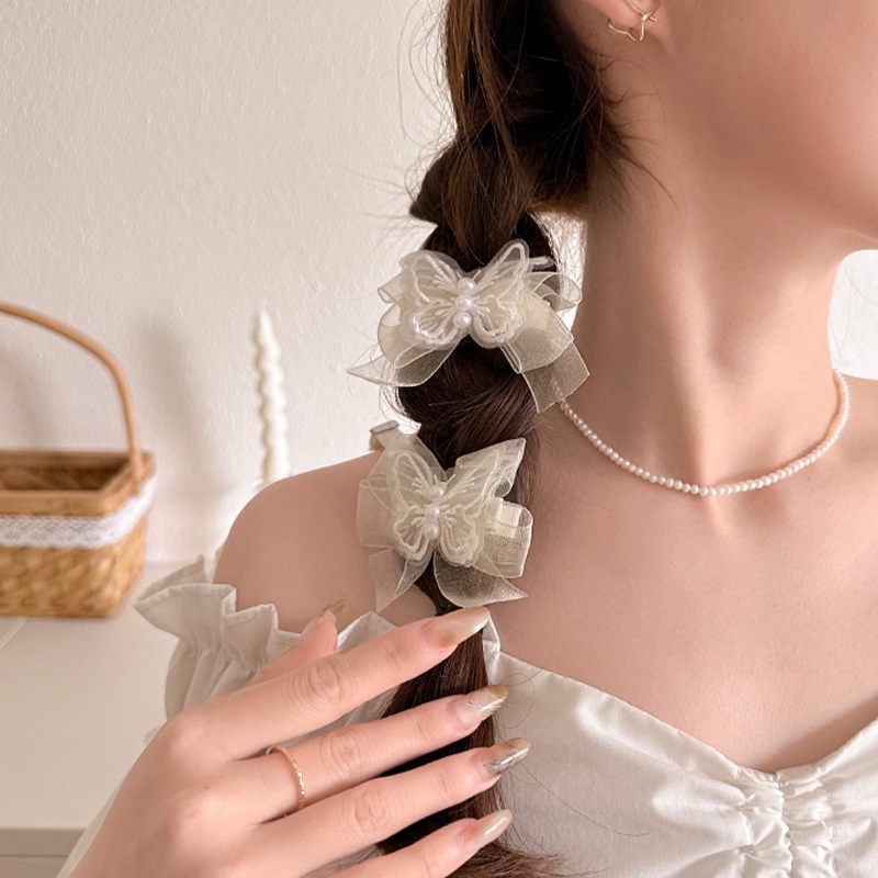 👑Kẹp Tóc Mái Bướm Bằng Ren Màu Trắng Siêu Cổ Tích Thời Trang Mùa Hè
