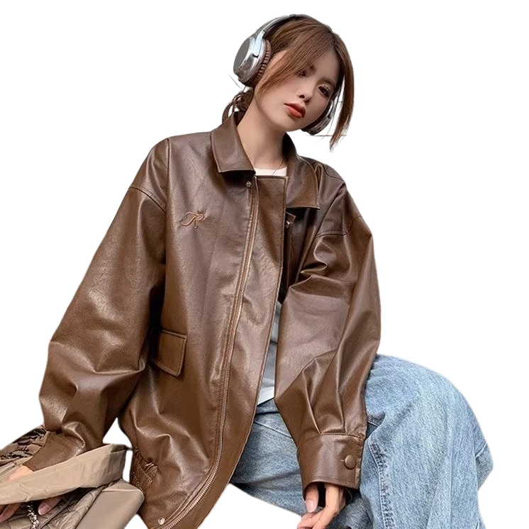 Áo Khoác Da Tay Dài Màu Trơn Phong Cách Hồng Kông Thời Trang Xuân Thu Cho Nam Và Nữ