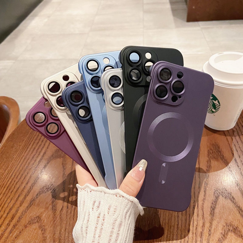 Deluxe Ốp Điện Thoại pc Cứng Mặt Nhám Từ Tính Bảo Vệ lens Cho iphone 15 14 13 12 11 pro max 15plus