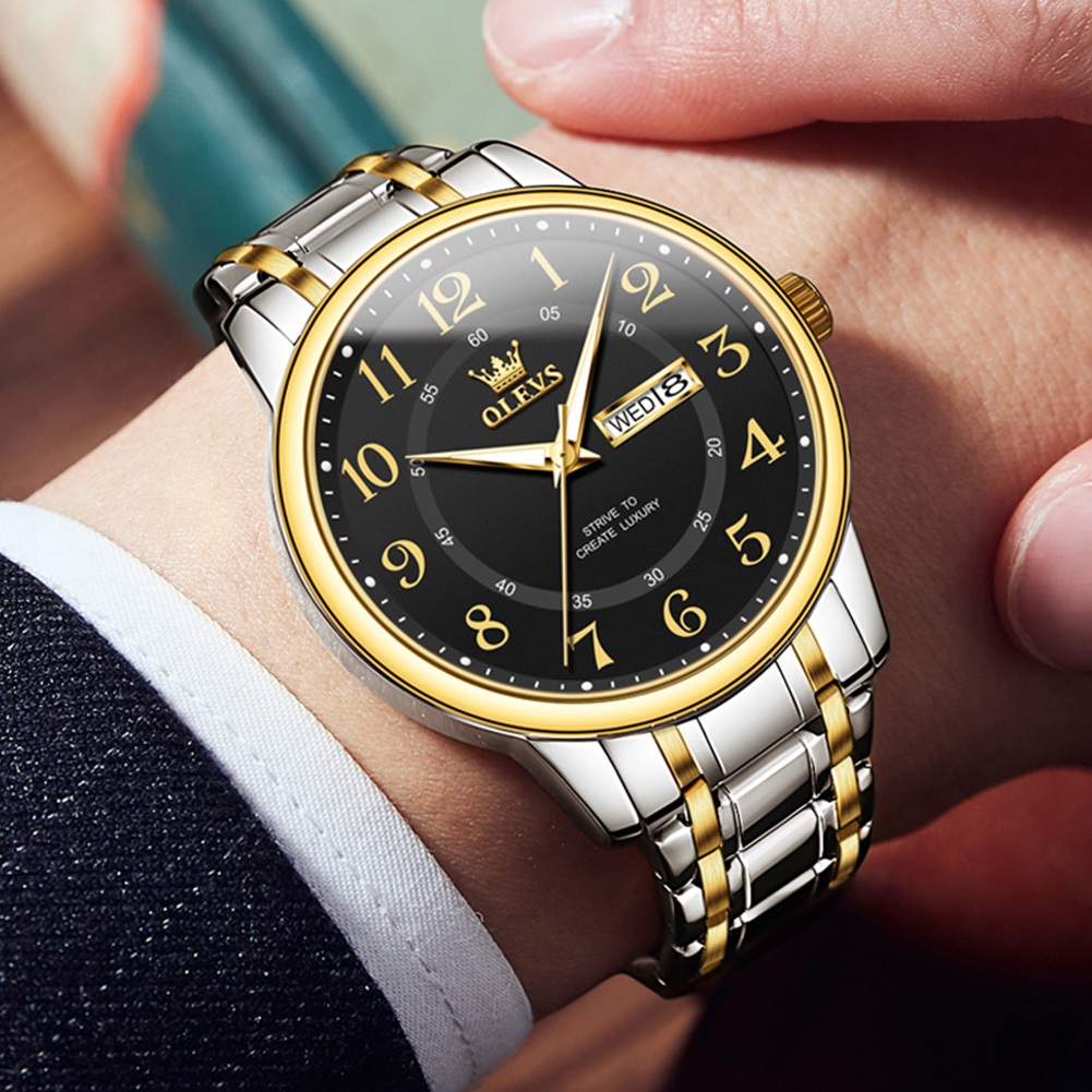 OLEVS Đồng Hồ Nam Chống Nước Chính Hãng Thép Không Gỉ Thạch Anh Phát Sáng Lịch 2891