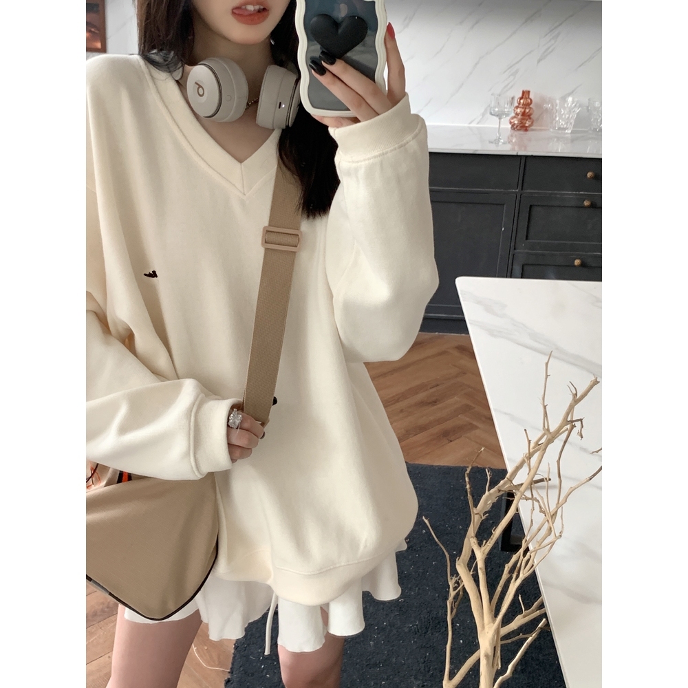Lalisas Áo sweater Tay Dài Cổ Chữ v Dáng Rộng Phong Cách retro Mỹ Cho Nữ
