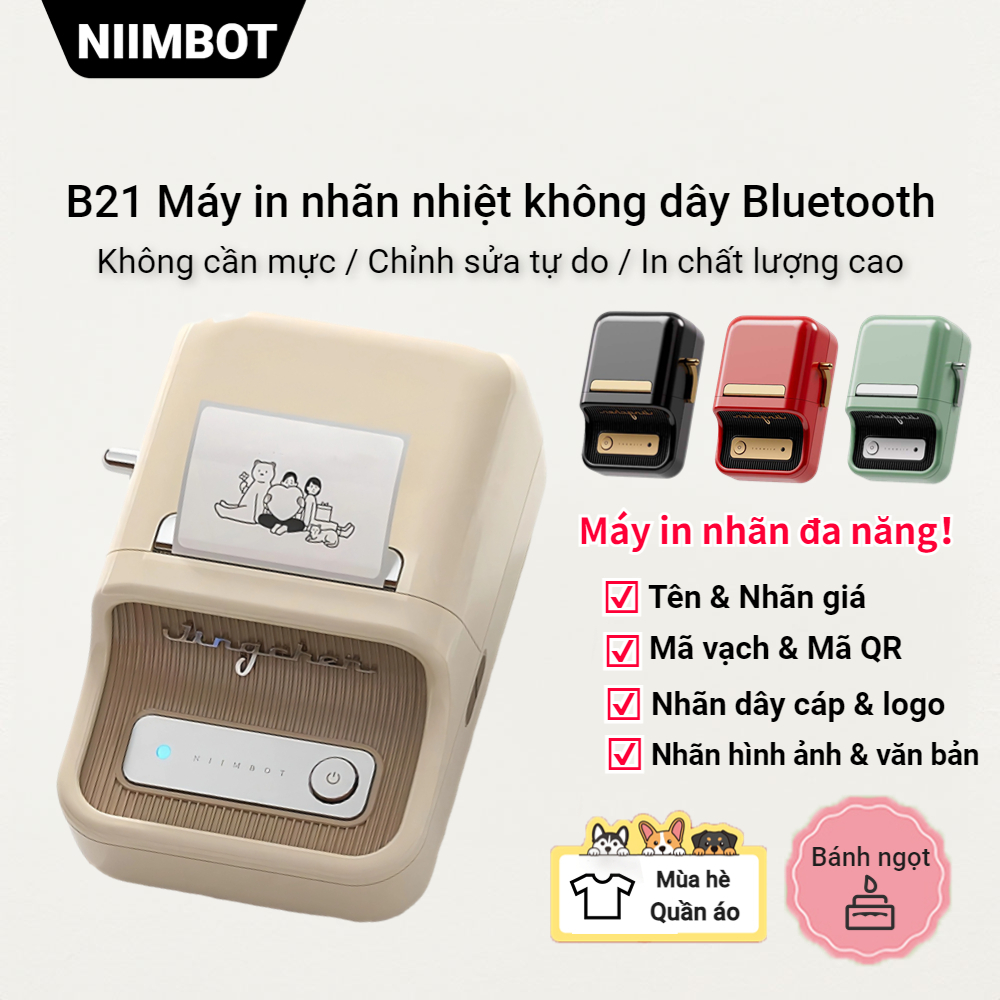 Máy in nhãn NIIMBOT B21 B1 không dây Bluetooth nhiệt di động với băng cho văn phòng và gia đình