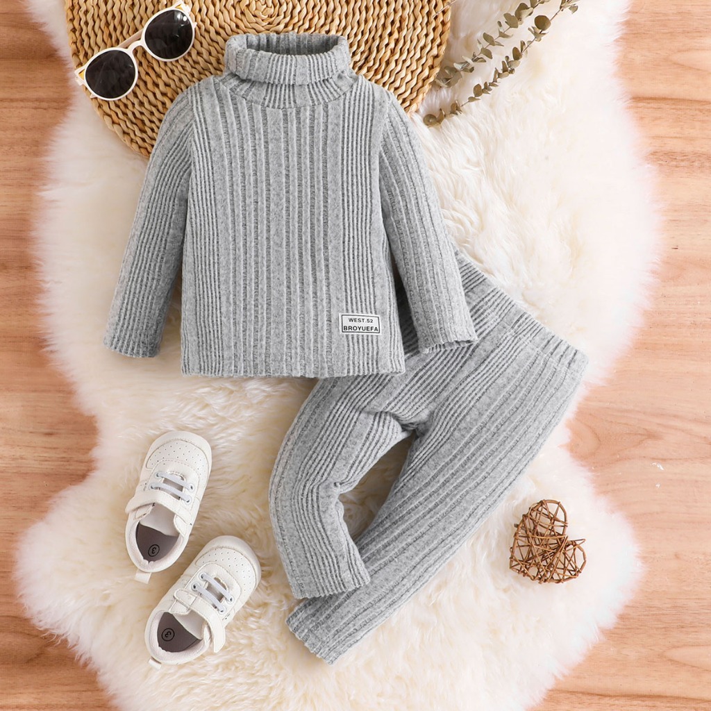 Combo bộ đồ bé gái trai 3-24tháng Màu Trơn Cổ Cao Áo Sweater Tay Dài áo phông quần dài Mùa Đông set thời trang cho bé trẻ em sơ sinh