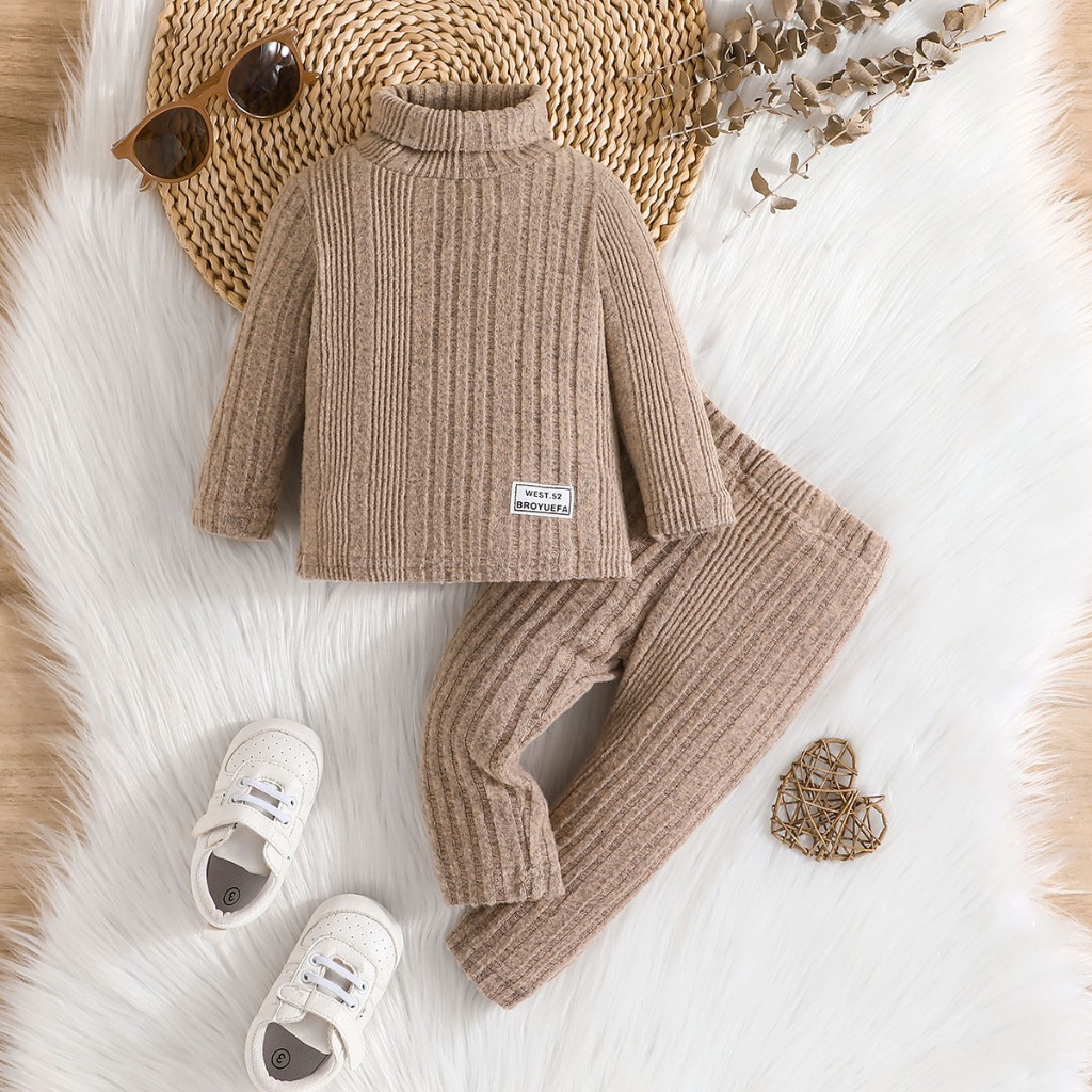 Combo bộ đồ bé gái trai 3-24tháng Màu Trơn Cổ Cao Áo Sweater Tay Dài áo phông quần dài Mùa Đông set thời trang cho bé trẻ em sơ sinh