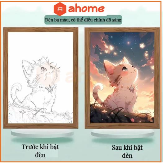 Ahome✨3 Màu✨✨Tranh Đèn Led 3D Mèo,,thiên quan tứ phúc Tự Làm Sáng Tạo Và Ấm Áp Li Đèn Ngủ Hình Dễ Thương Dùng Trang Trí Phòng Ngủ Đơn Giản Sáng Tạo