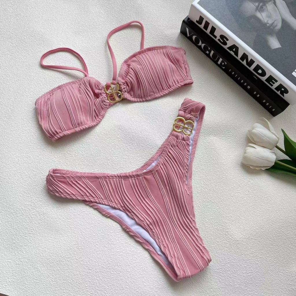 Bộ Đồ Bơi bikini Lưng Cao Màu Trơn Quyến Rũ Cho Nữ