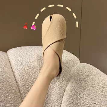 YAOLI  Da mềm Bao Đầu thời trang Pháp 2023 mới giày lười Muller cho bà bầu giày đế bằng da nhỏ nửa kéo