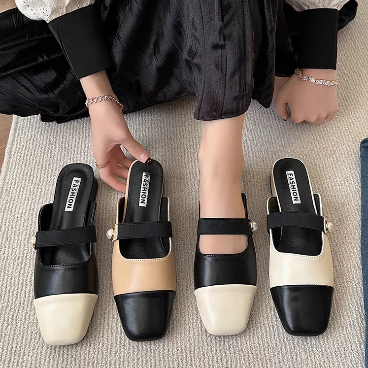 YAOLI  Giày Lười Gót Vuông Nhỏ Phong Cách Pháp