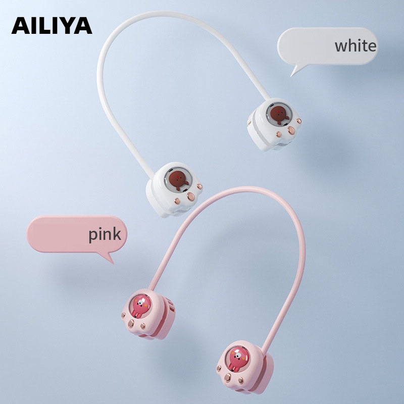 AILIYA Quạt Đeo Cổ Không Cánh Họa Tiết Hoạt Hình Dễ Thương Có Thể Gấp Gọn Tiện Dụng