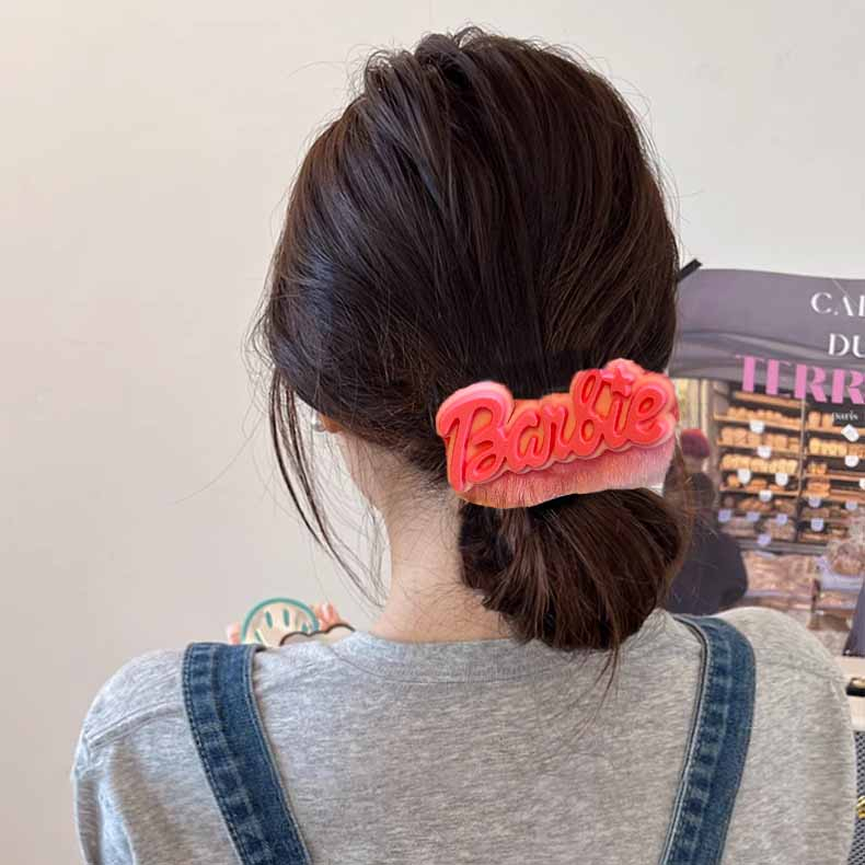 🍒🍒Cherrykoko Búp bê barbie Dây Cột Tóc Vải Lông Hình Nơ In Chữ barbie Màu Hồng Ngọt Ngào Thời Trang Hàn Quốc Cho Nữ