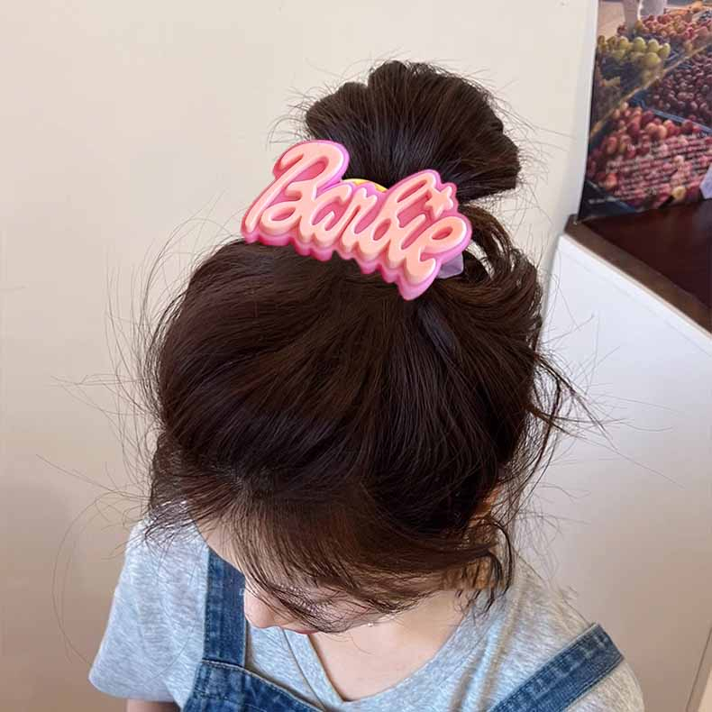 🍒🍒Cherrykoko Búp bê barbie Dây Cột Tóc Vải Lông Hình Nơ In Chữ barbie Màu Hồng Ngọt Ngào Thời Trang Hàn Quốc Cho Nữ