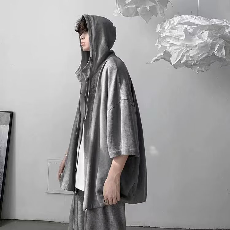 Áo Sơ Mi Tay Ngắn Có Mũ Trùm Dáng Rộng Màu Trơn Đơn Giản Phong Cách Hàn Quốc Thời Trang Cho hoodie bigsize unisex