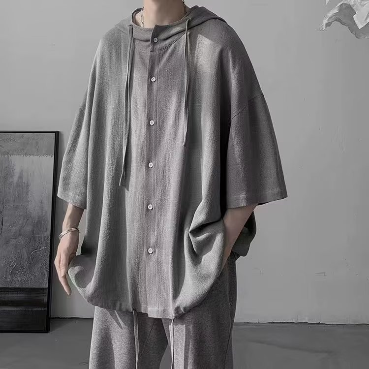 Áo Sơ Mi Tay Ngắn Có Mũ Trùm Dáng Rộng Màu Trơn Đơn Giản Phong Cách Hàn Quốc Thời Trang Cho hoodie bigsize unisex