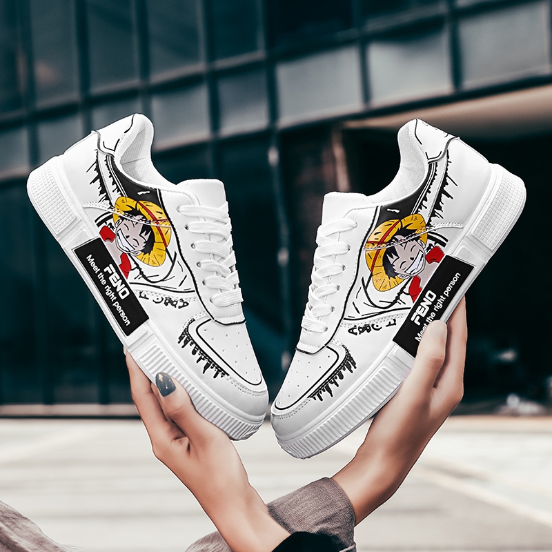 Thời Trang Giày sneaker Hoạ Tiết Hoạt Hình Cho Nam Áo Thun Tay Ngắn In Hình Nhân Vật luffy Cá Tính Cho Nam