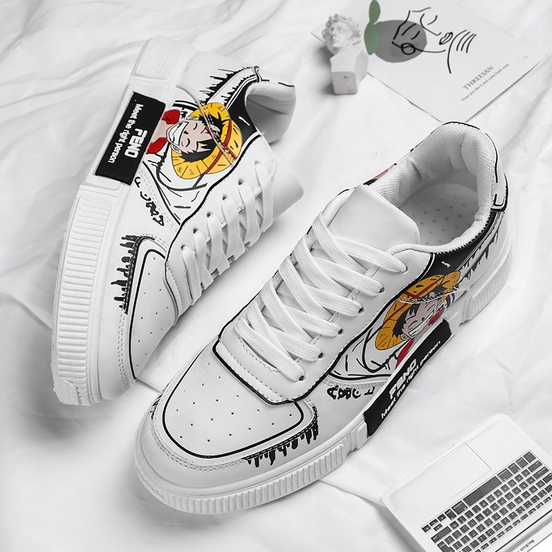 Thời Trang Giày sneaker Hoạ Tiết Hoạt Hình Cho Nam Áo Thun Tay Ngắn In Hình Nhân Vật luffy Cá Tính Cho Nam