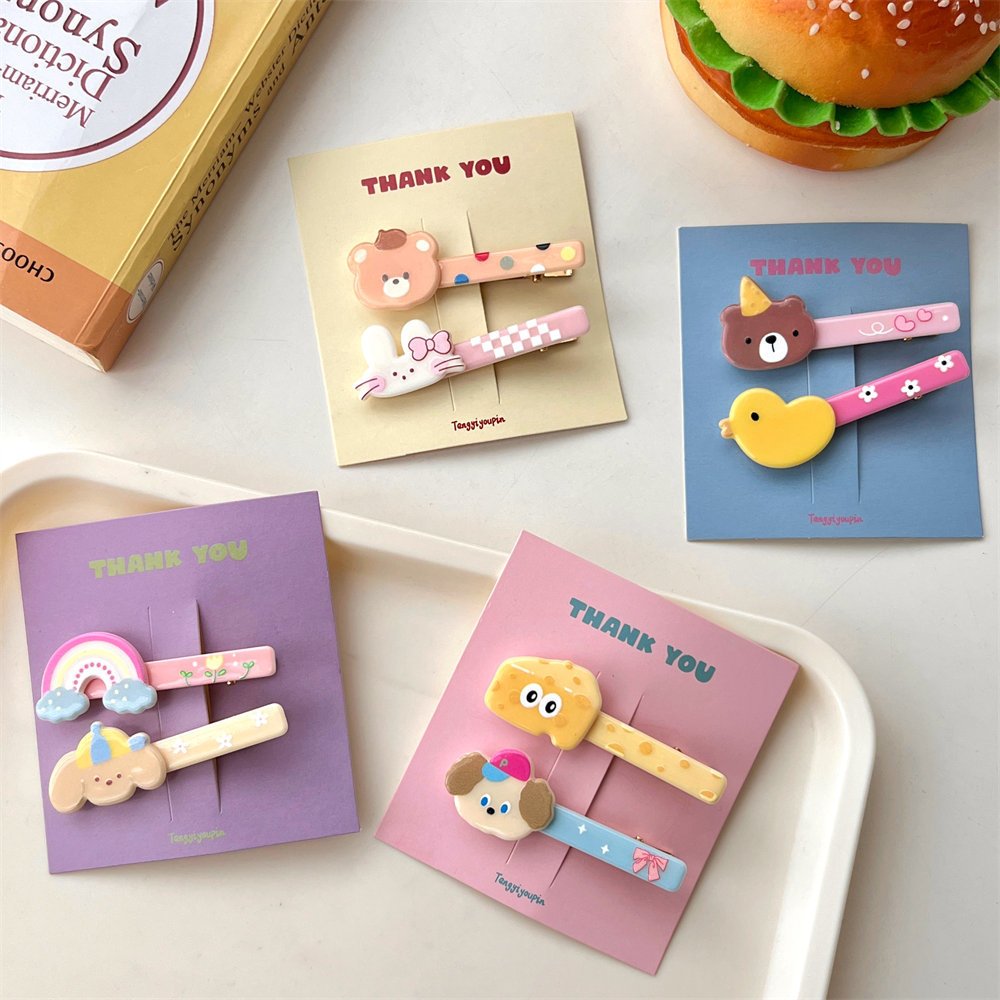 Set 2 Kẹp Tóc Hình Thú Hoạt Hình Dễ Thương Cho Nữ