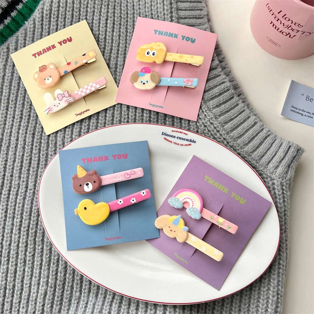 Set 2 Kẹp Tóc Hình Thú Hoạt Hình Dễ Thương Cho Nữ