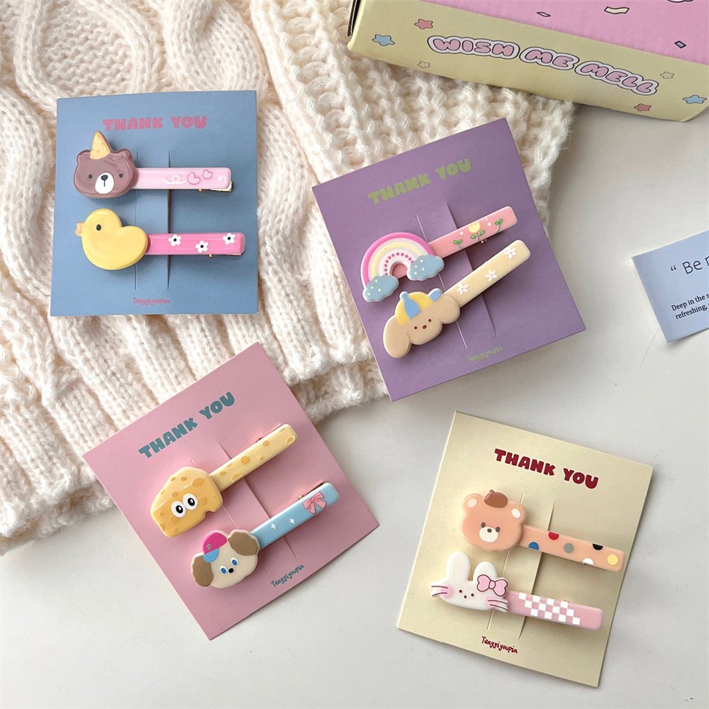 Set 2 Kẹp Tóc Hình Thú Hoạt Hình Dễ Thương Cho Nữ