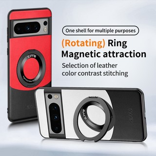 Ốp bao da điện thoại siêu mỏng màu trơn gắn nhẫn đỡ cho google pixel 6 7 8 pro 6a 7a ốp