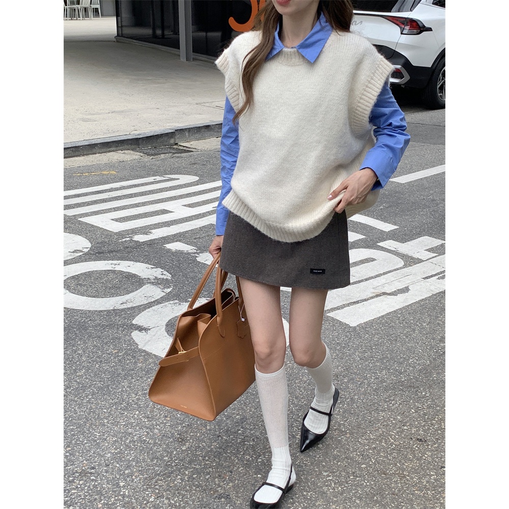 「MOTEL7」Áo sweater Dệt Kim Sát Nách Màu Đỏ Phong Cách retro