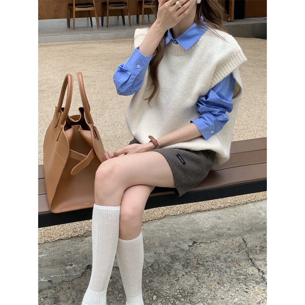 「MOTEL7」Áo sweater Dệt Kim Sát Nách Màu Đỏ Phong Cách retro
