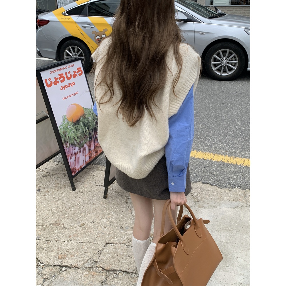 「MOTEL7」Áo sweater Dệt Kim Sát Nách Màu Đỏ Phong Cách retro