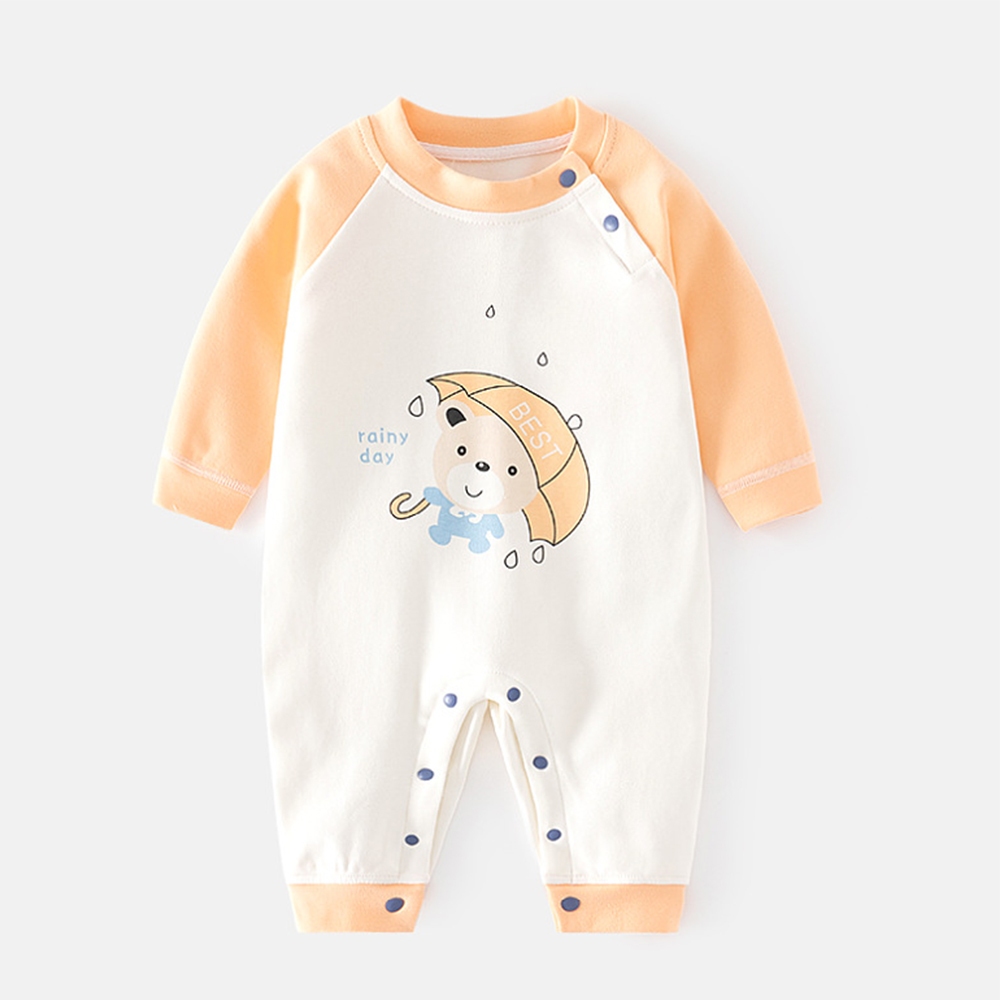 Áo Liền Quần Tay Dài In Hình Động Vật Bằng Vải cotton Thời Trang Xuân Thu Dành Cho Bé Sơ Sinh