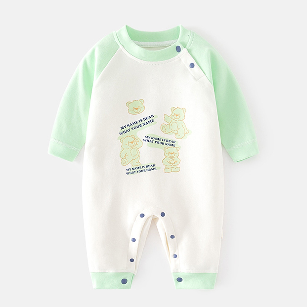 Áo Liền Quần Tay Dài In Hình Động Vật Bằng Vải cotton Thời Trang Xuân Thu Dành Cho Bé Sơ Sinh
