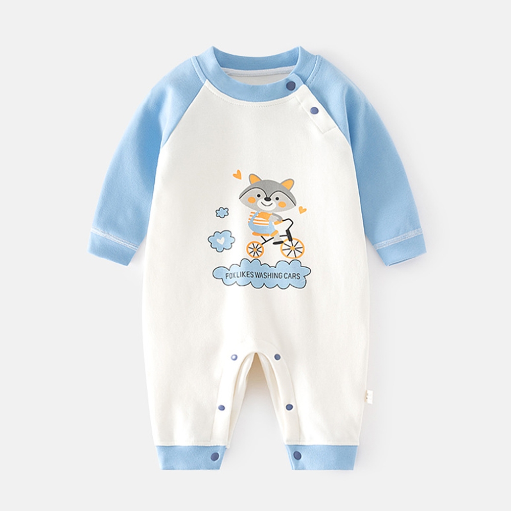 Áo Liền Quần Tay Dài In Hình Động Vật Bằng Vải cotton Thời Trang Xuân Thu Dành Cho Bé Sơ Sinh