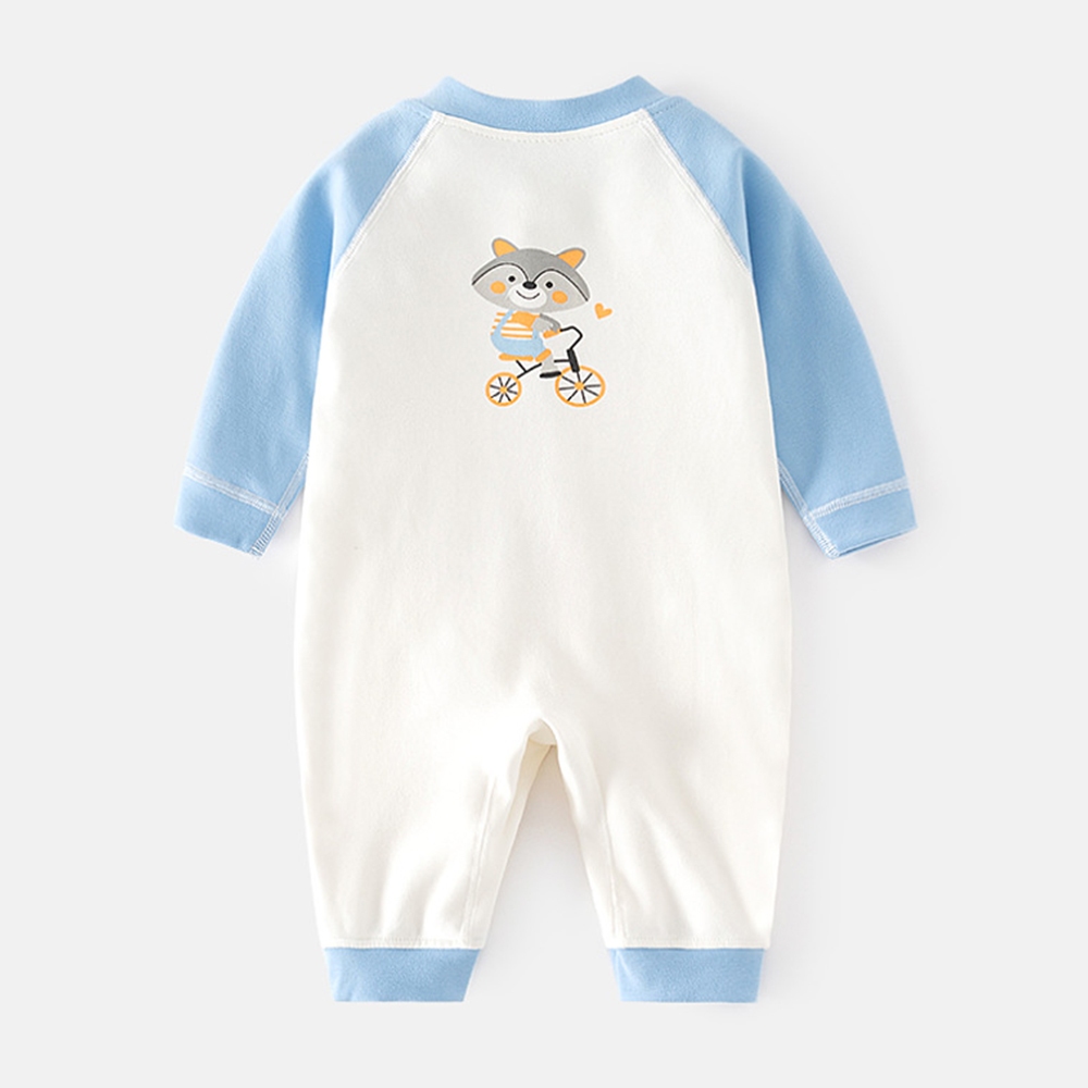 Áo Liền Quần Tay Dài In Hình Động Vật Bằng Vải cotton Thời Trang Xuân Thu Dành Cho Bé Sơ Sinh