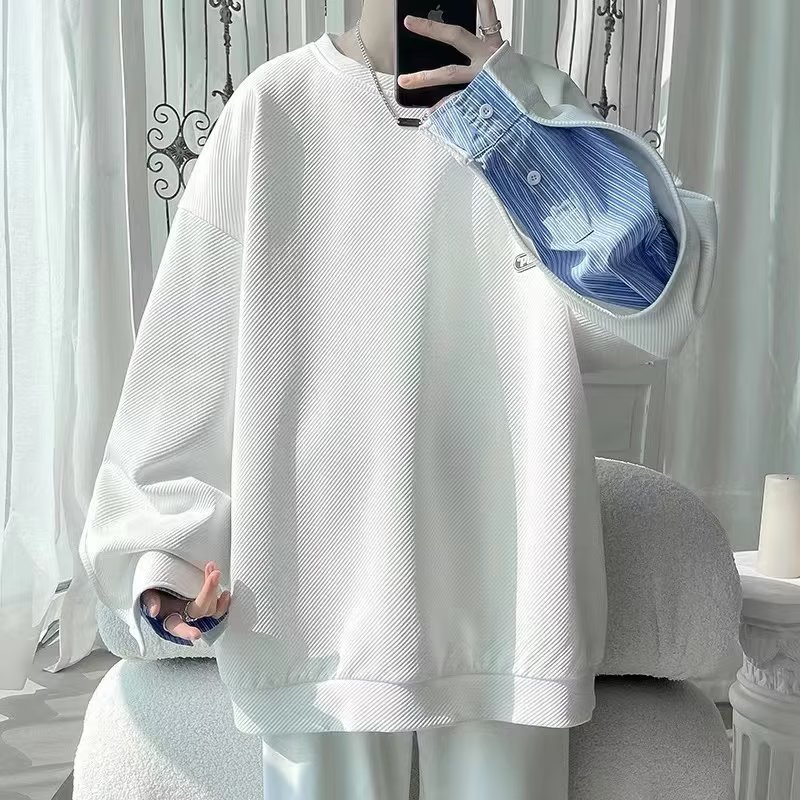 Áo sweater Tay Dài Giả Hai Lớp Cài Nút Phong Cách Mỹ Hàn Quốc Thời Trang Xuân Thu Cho Nam