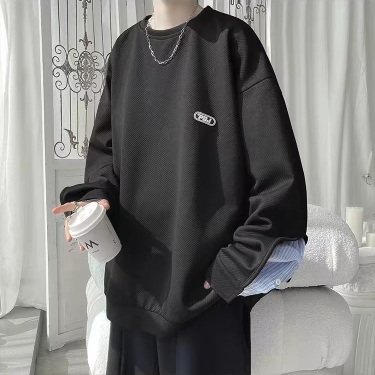 Áo sweater Tay Dài Giả Hai Lớp Cài Nút Phong Cách Mỹ Hàn Quốc Thời Trang Xuân Thu Cho Nam