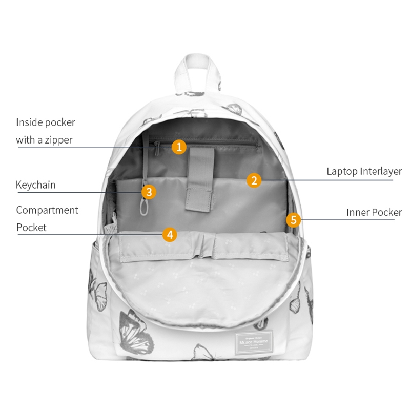 Mr. ace Homme Ba Lô Đi Học Đựng Máy Tính Họa Tiết Bướm Phản Quang Đơn Giản Cho Nữ