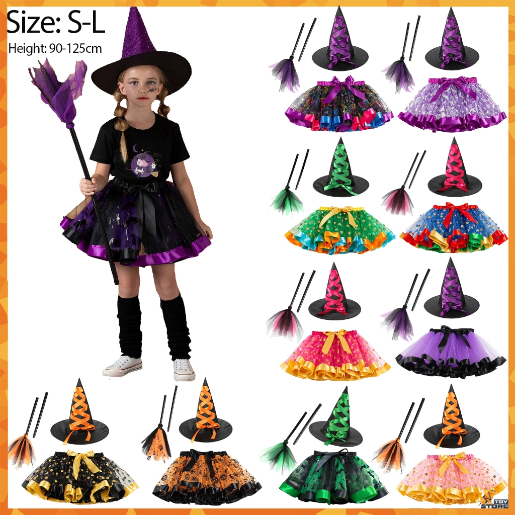 Đầm Hóa Trang Phù Thủy Kèm Nón Cho Bé Gái Dịp Halloween paca3vn