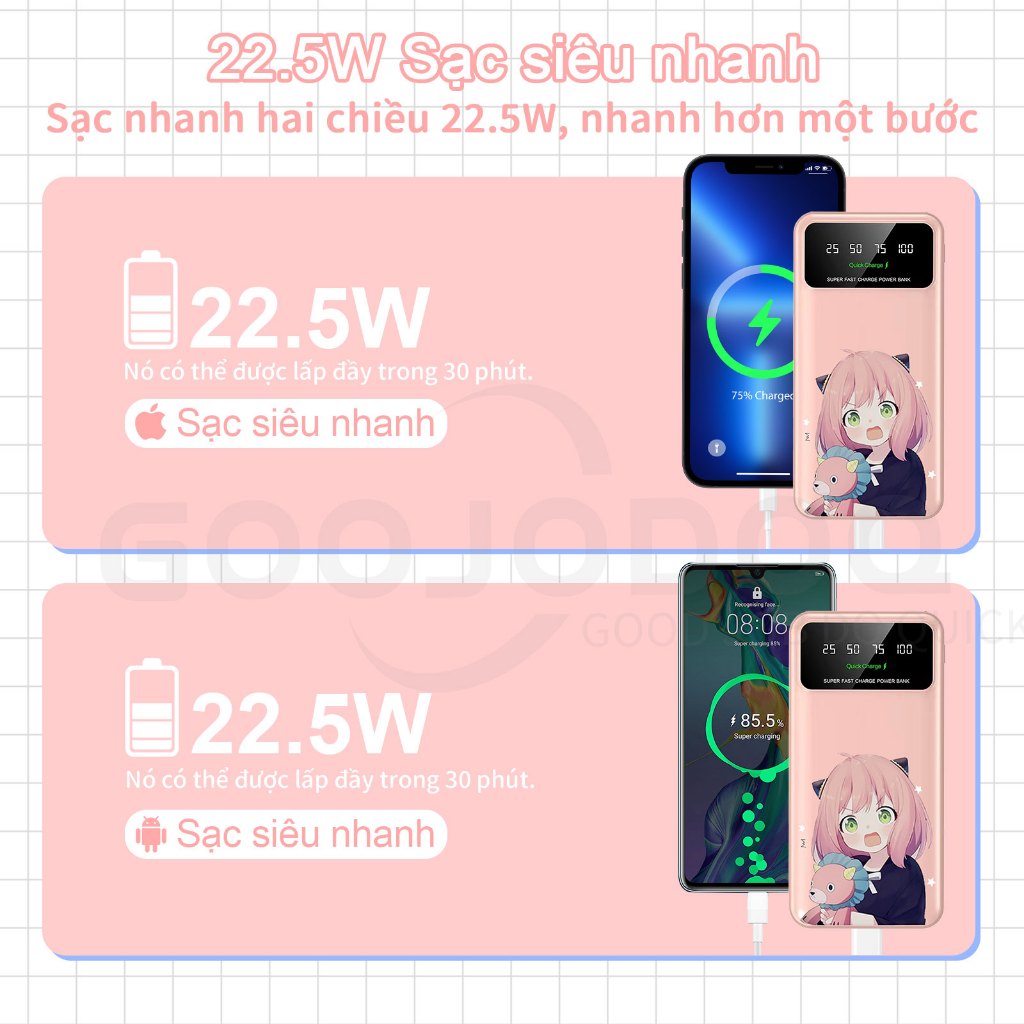 Sạc dự phòng goojodoq 10000mah chính hãng 2 đầu ra có đèn flash cho điện thoại