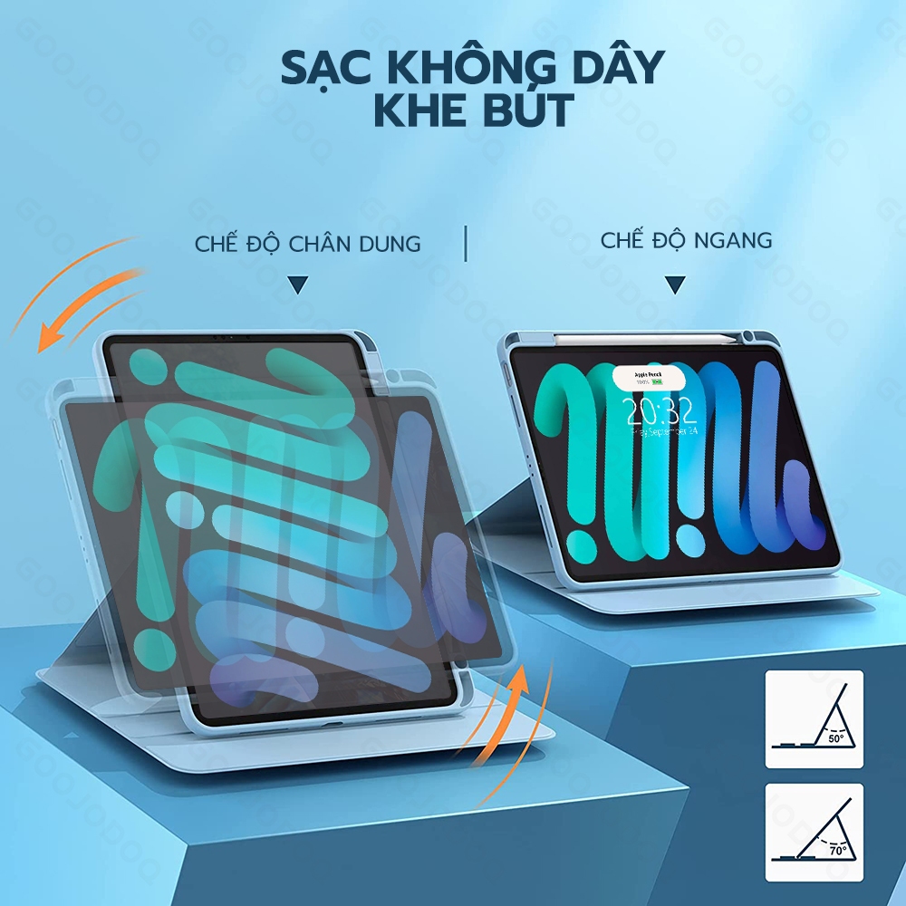 Goojodoq bao da ipad Máy Tính Bảng Có Ngăn Đựng Bút Xoay 360 Độ Cho ipad