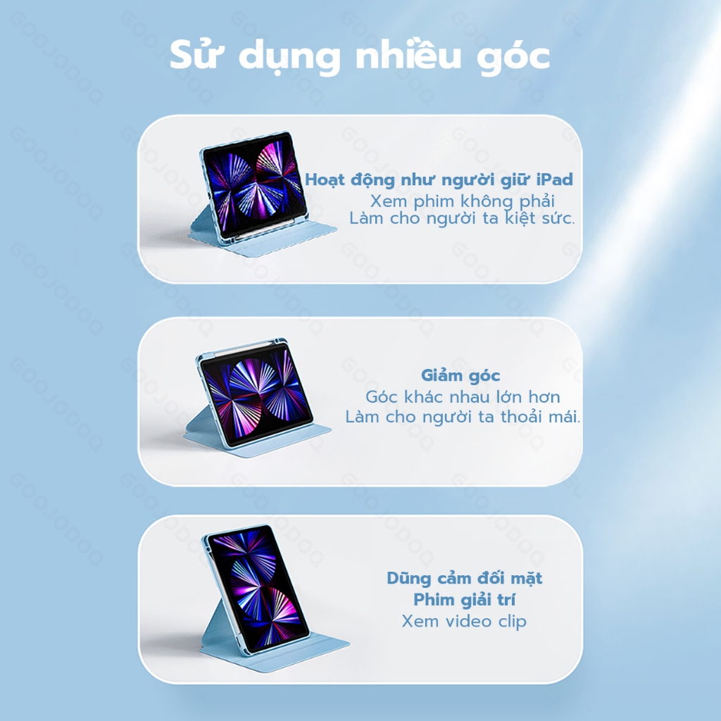 Goojodoq Bao da ipad máy tính bảng  xoay 360 độ thích hợp cho iPad Mini 6 Pro 11 2021 Air 4 2020 10.2 10 2022 10.9 12.9
