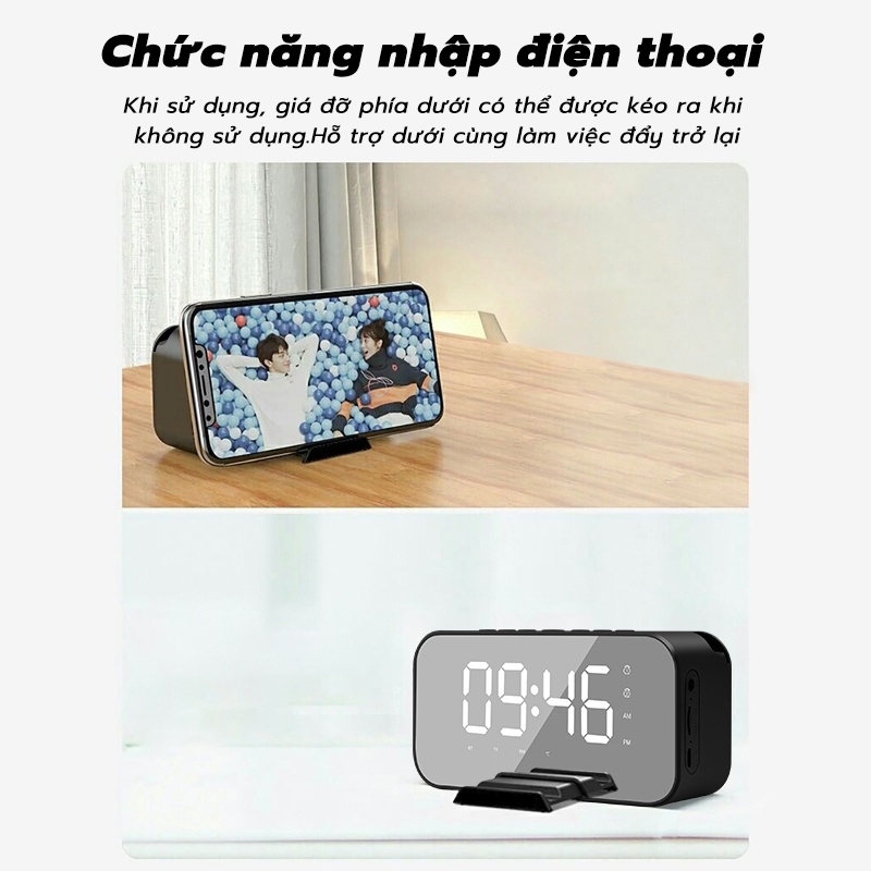 Loa đồng hồ báo thức goojodoq bluetooth không dây di động đa năng có đài FM âm thanh nổi/trầm mini