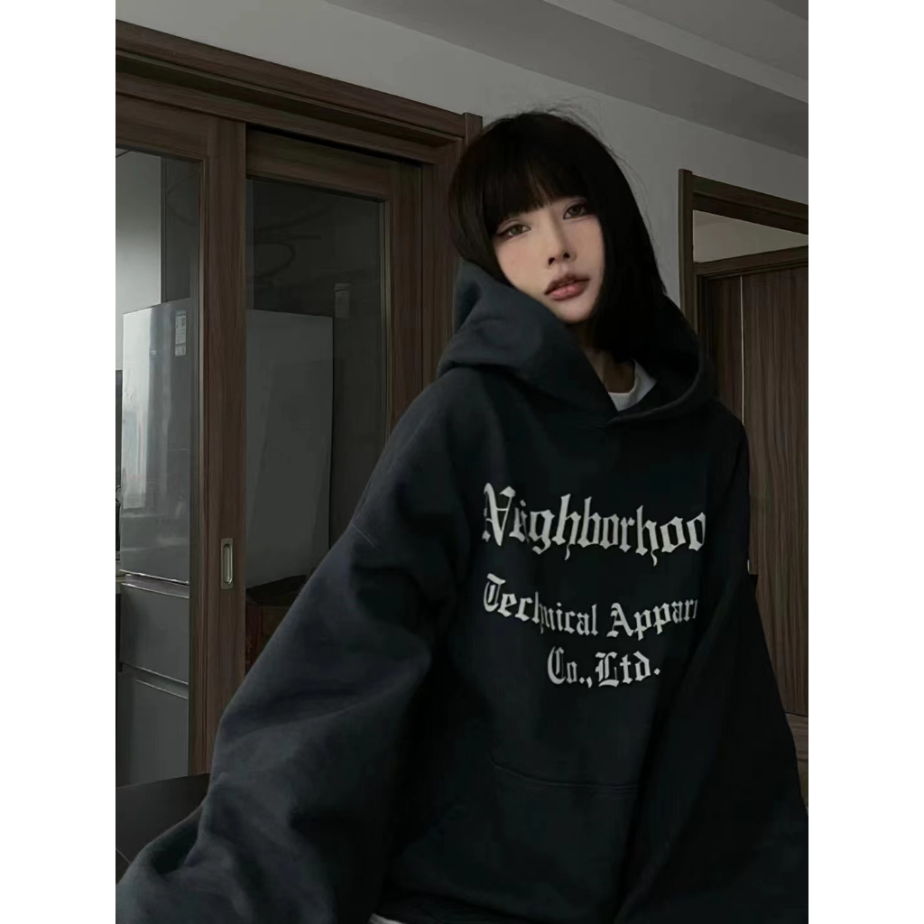 Áo Hoodie Màu Trơn Dáng Rộng In Chữ Phong Cách Hàn Quốc Cho Nữ