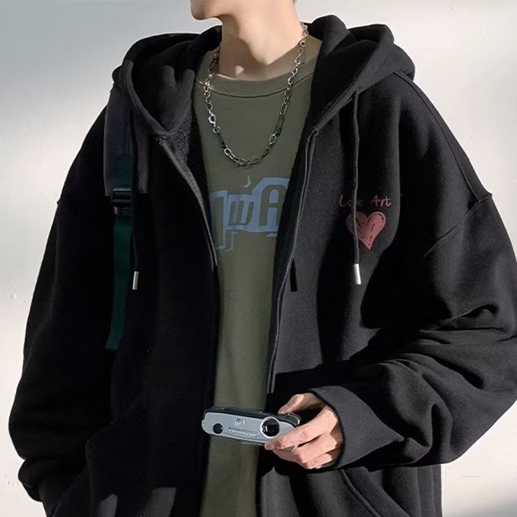 Áo Khoác cardigan Có Nón Phối Khóa Kéo Dáng Rộng Thời Trang Mùa Thu Hàn Quốc 2023 Màu Sắc