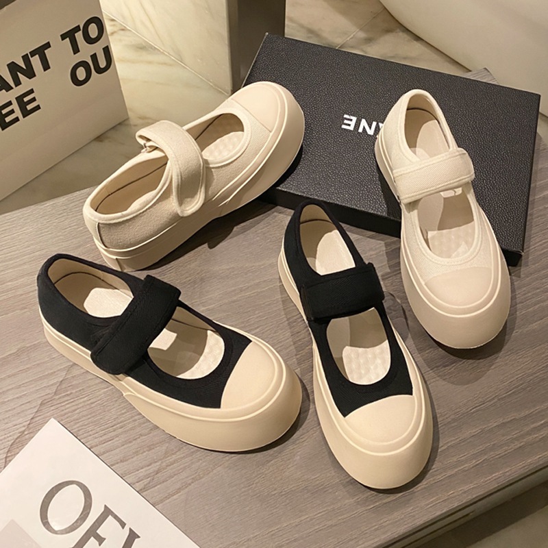 🔥Có Hàng Sẵn🔥Giày Búp Bê Vải Bạt Mũi To Đế Dày Màu Trắng Dễ Thương Kiểu Pháp Thời Trang Mùa Hè Cho Bạn Gái
