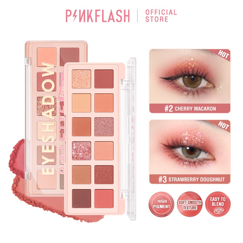 Bảng phấn mắt PINKFLASH 12 màu chống thấm nước và lâu trôi cao cấp