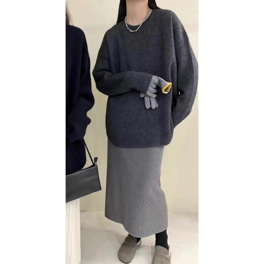 Áo sweater Chui Đầu Xẻ Tà Dài Vừa Phong Cách mushiqi Nhật Bản Cổ Điển Hàng Mới Dành Cho Bạn Nữ