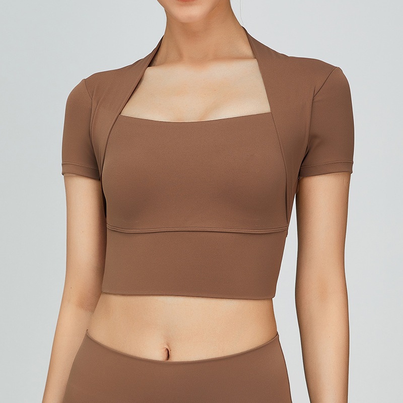 Wmuncc Áo Croptop Thể Thao Tay Ngắn Giả Hai Lớp Dáng Ôm Thời Trang Cho Nữ