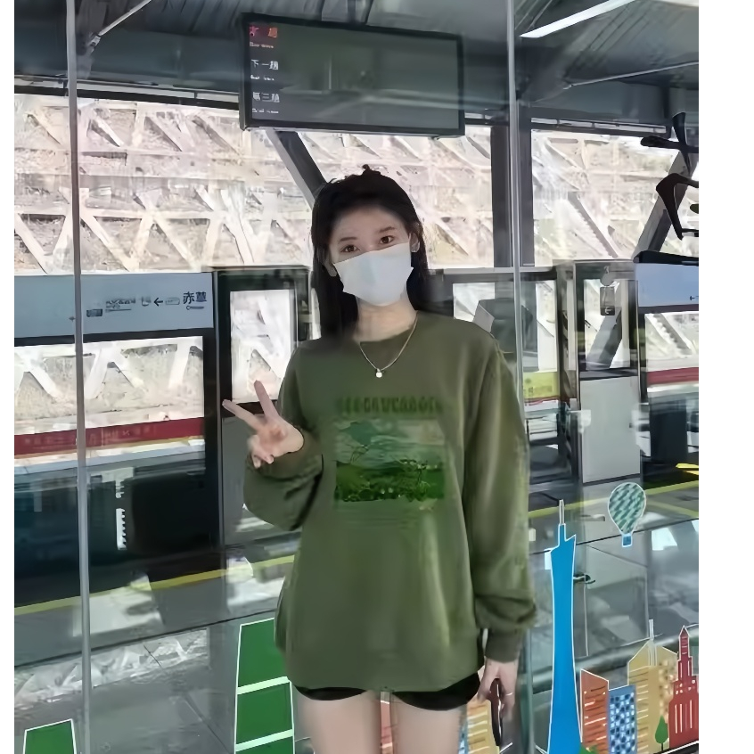 NEWMINE❤Áo sweater Áo nỉ dài tay Áo Thun Nỉ Tay Dài Cổ Tròn Dáng Rộng In Hình Cô Gái Phong Cách Thời Trang